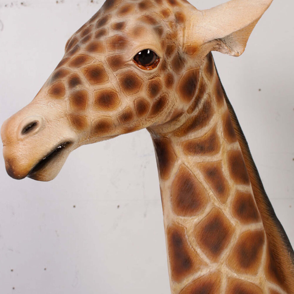 Giraffe Statue 6ft Rothchild for sale or hire - 120004 - showing close up of head and how cute this sculpture / statue is