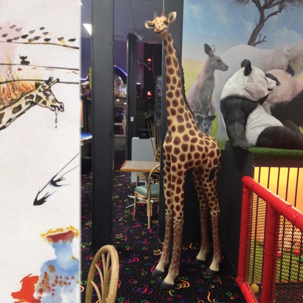 Natureworks Australia Giraffe Statue 6ft Rothchild for sale or hire - 120004 - shown in indoor play centre
