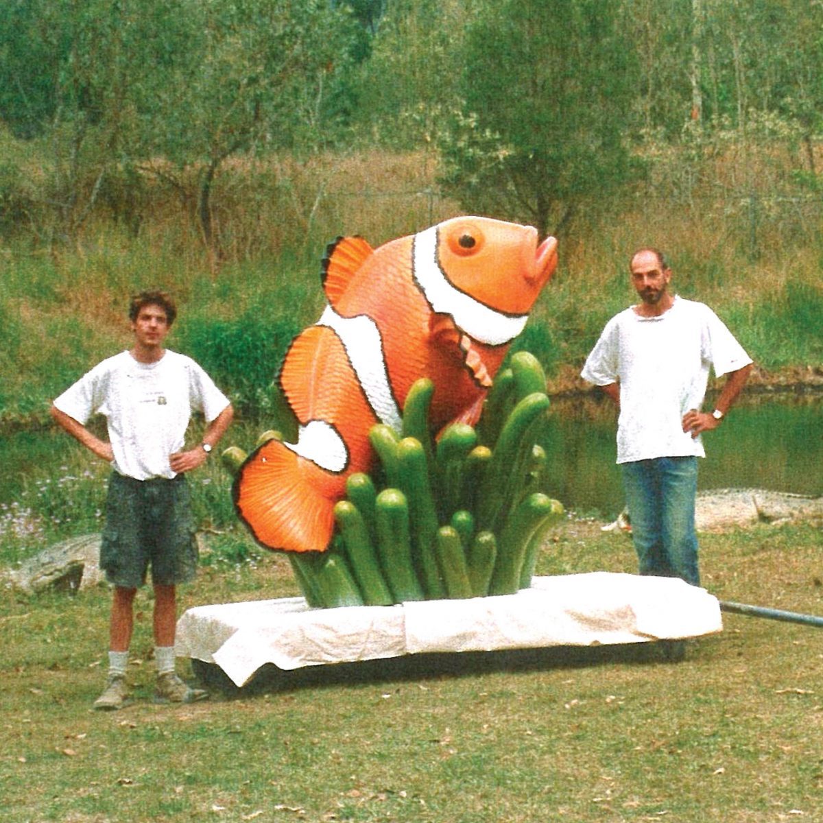Natureworks Australia Glown Fish in sea anemone- shown outside with 2 guys