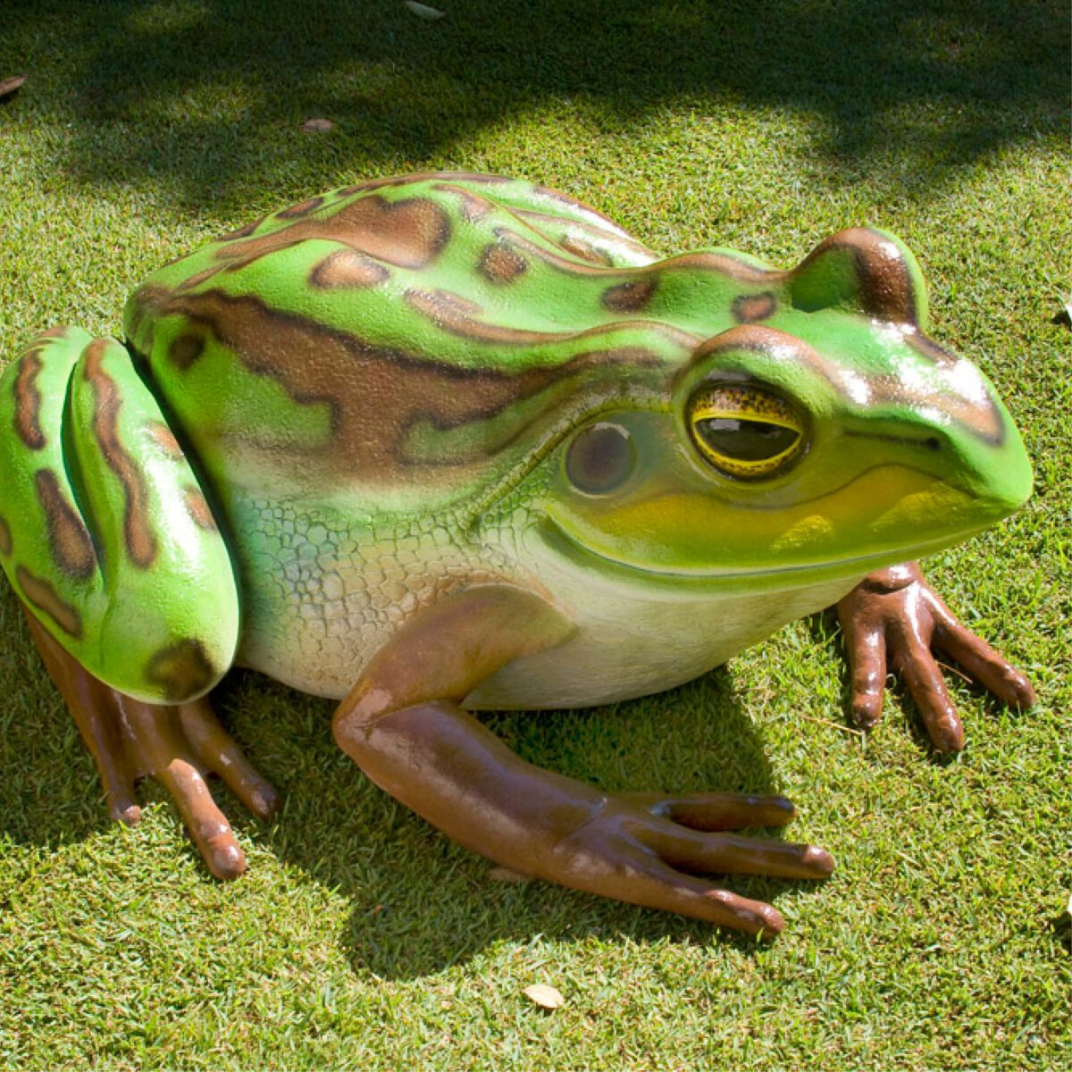 Natureworks Australia Green and golden bell frog - Giant - 100017-Shown outside on grass