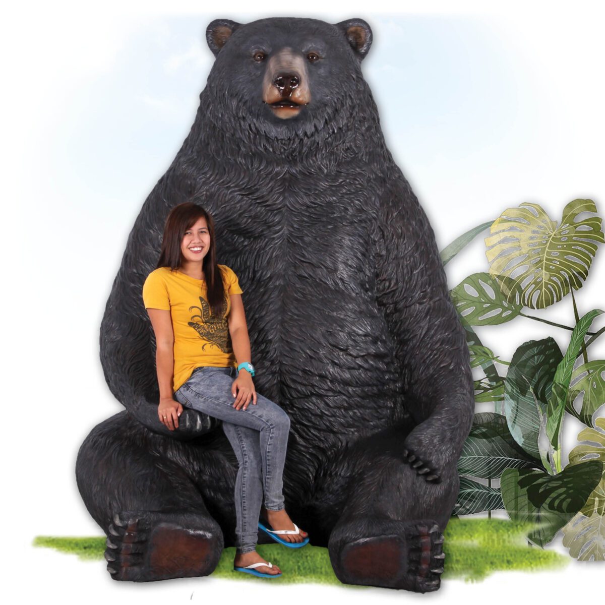 Natureworks Australia Grizzly Bear - Sitting jumbo size 130011 - front view with lady sitting on hand