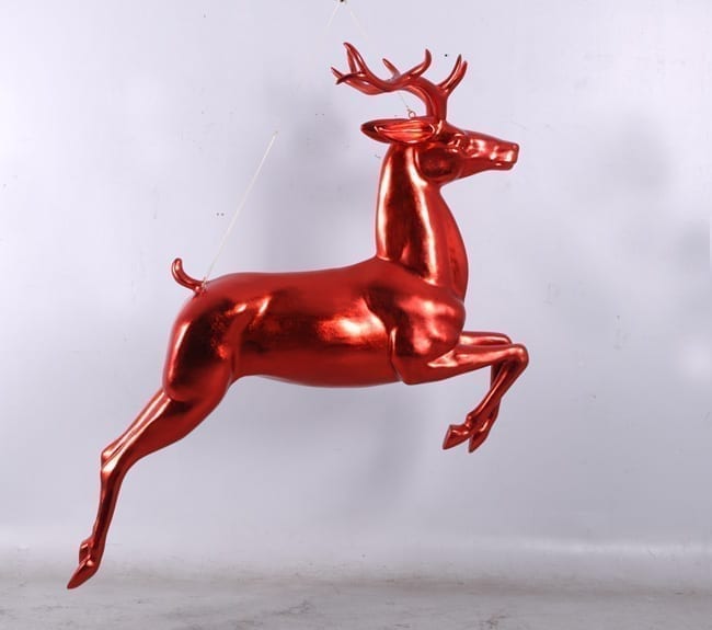 Hanging reindeer sculpture in red