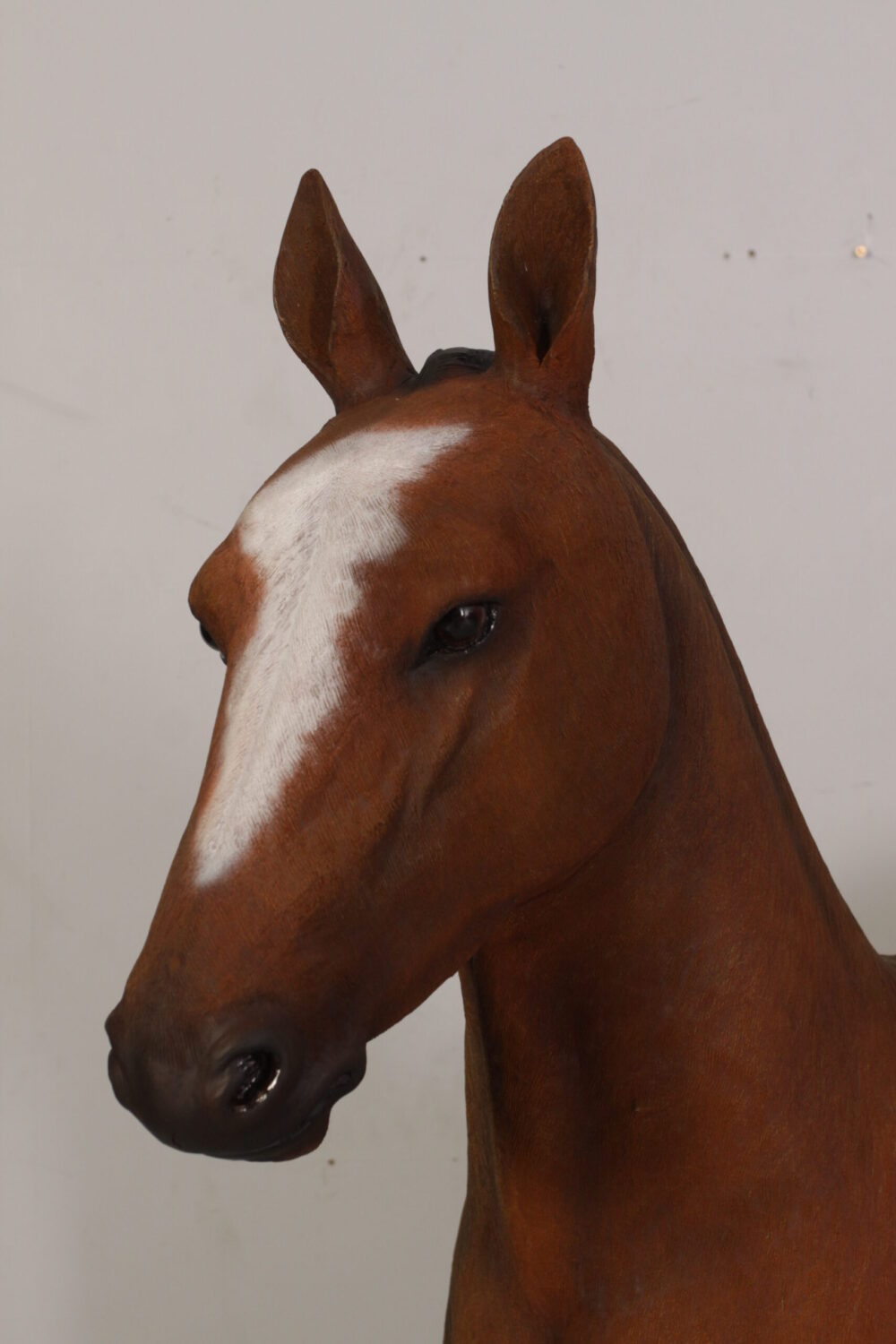 Horse Foal standing - 120043 Brown - shown with life-size horse standing - head view
