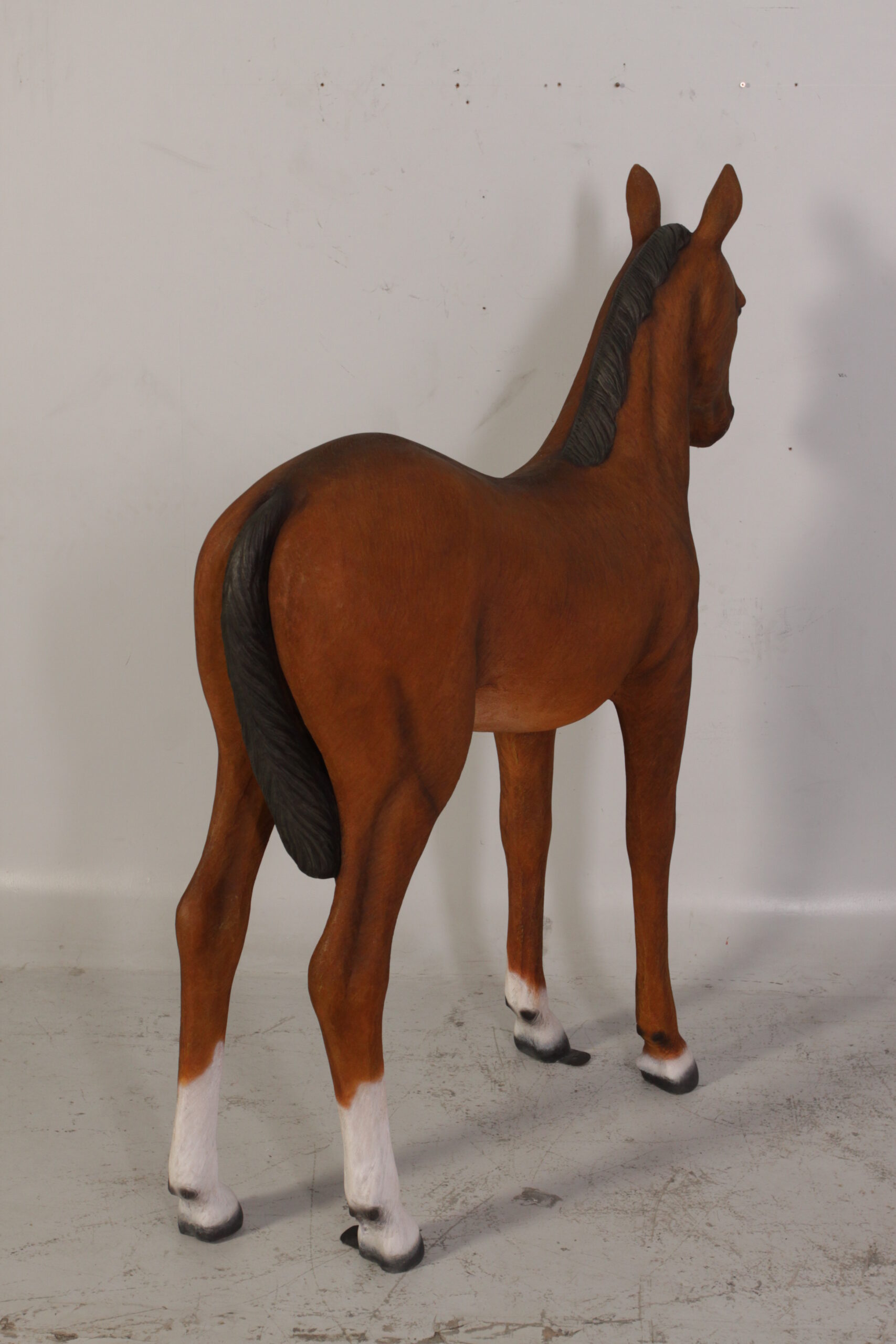 Natureworks Australia Horse Foal standing - 120043 Brown - shown with life-size horse standing - rear view