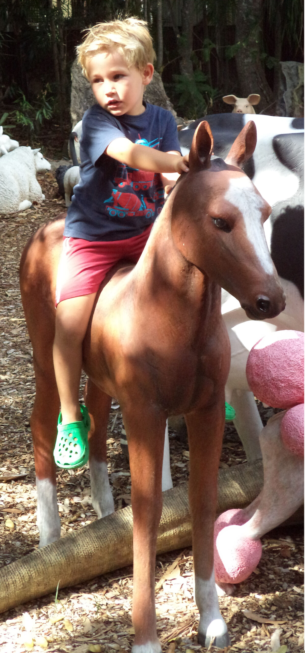 Natureworks Australia Horse Foal standing - 120043 Brown - shown with little boy sitting on top