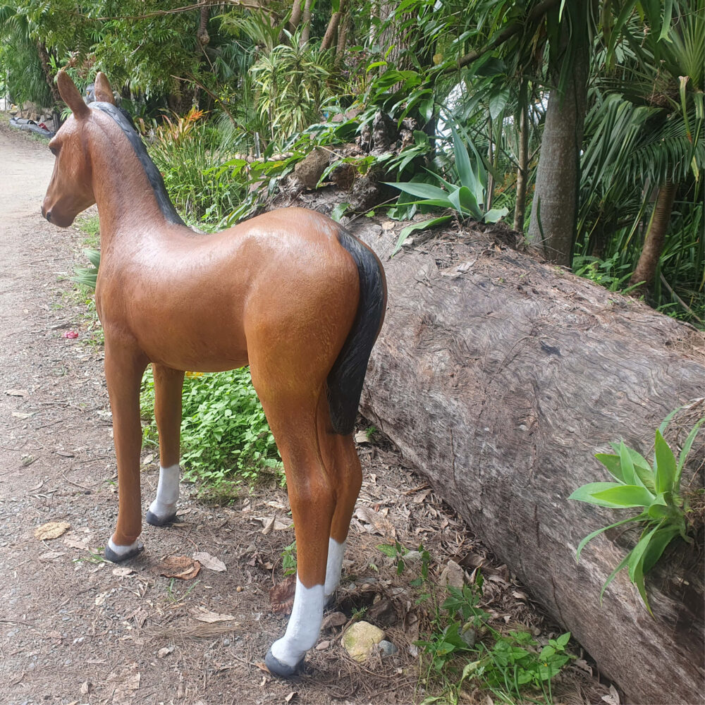 Horse foal - standing statue - 120043- rear view- taken outside at Natureworks studio