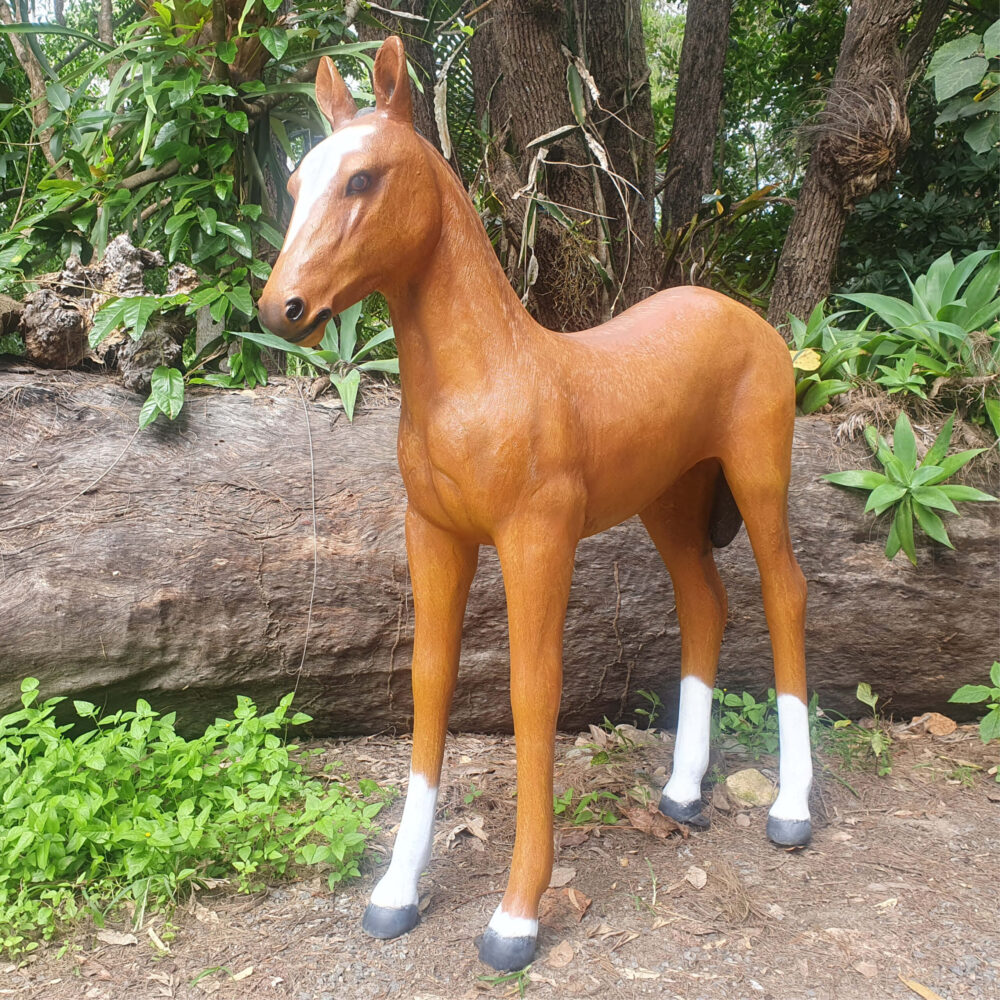 Horse foal - standing statue - 120043- frotn angle view - show side- taken outside at Natureworks studio