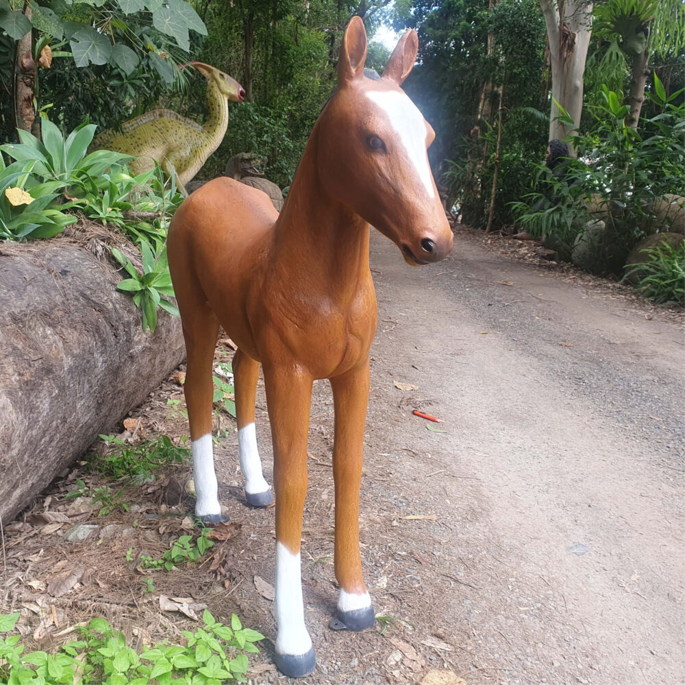 Horse foal - standing statue - 120043- frotn angle view- taken outside at Natureworks studio