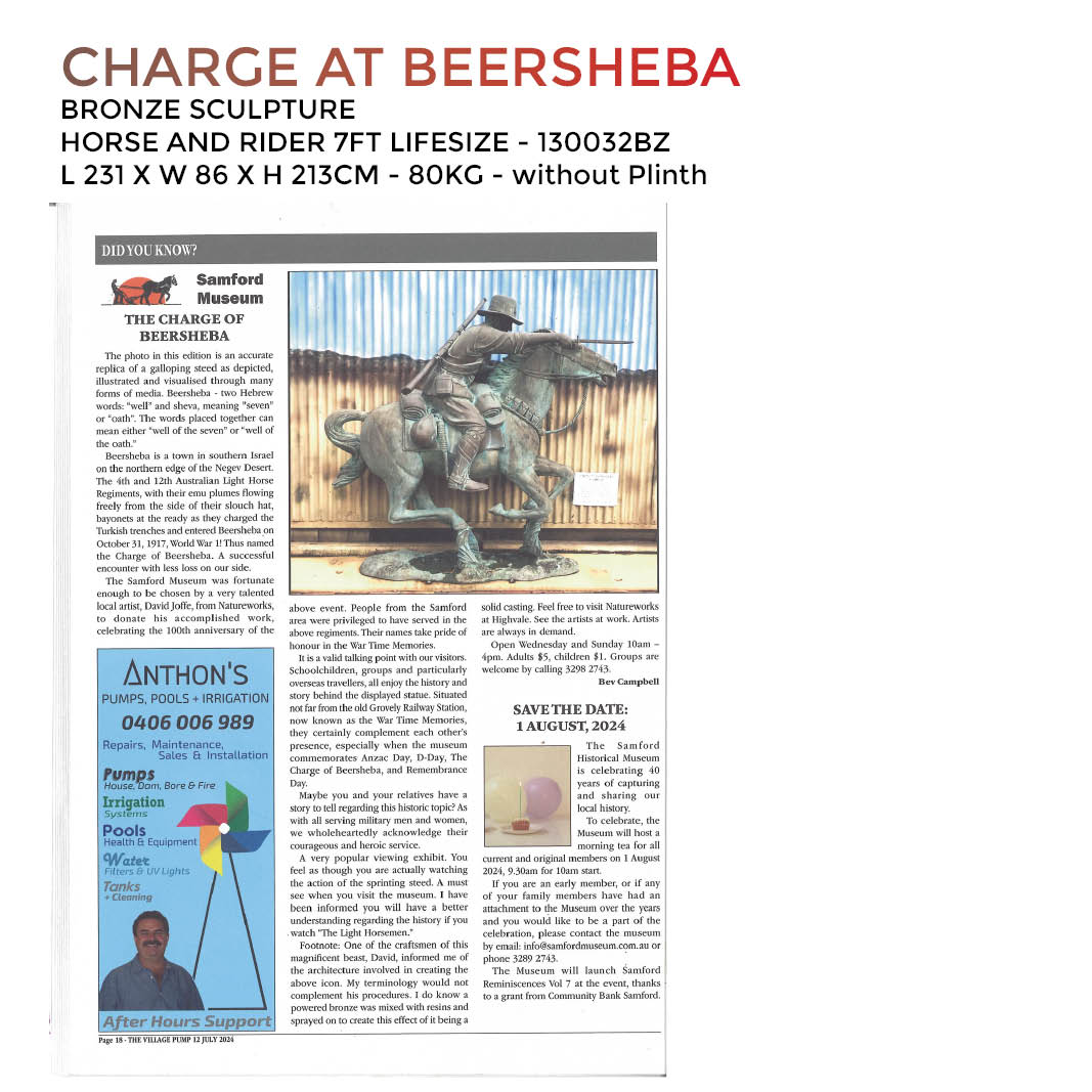 Natureworks Australia Charge at Beersheba - Horse and rider - Samford advertisement for Samford museum donation by Natureworks.