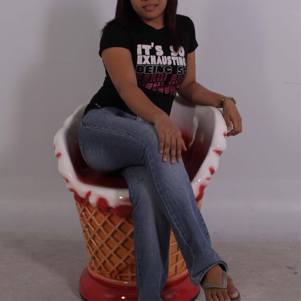 Strawberry themed Ice Cream Chair - shown with lady sitting in chair - 130020strawberry