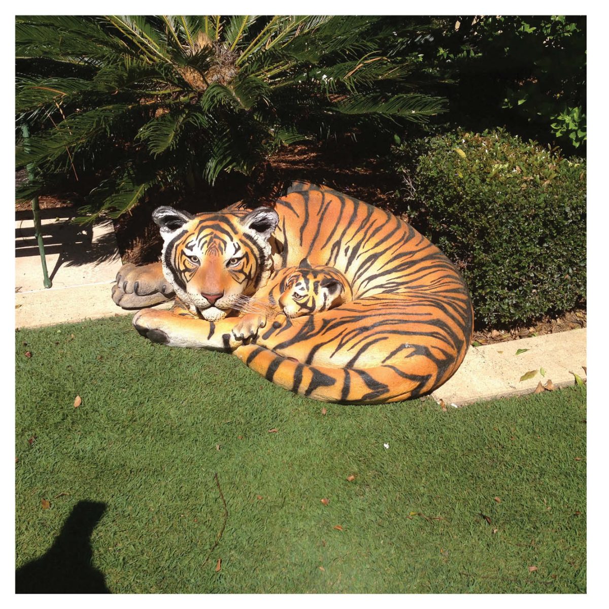 Natureworks Australia BengalTigressRestingWithCub.TigerStatue outsideingarden