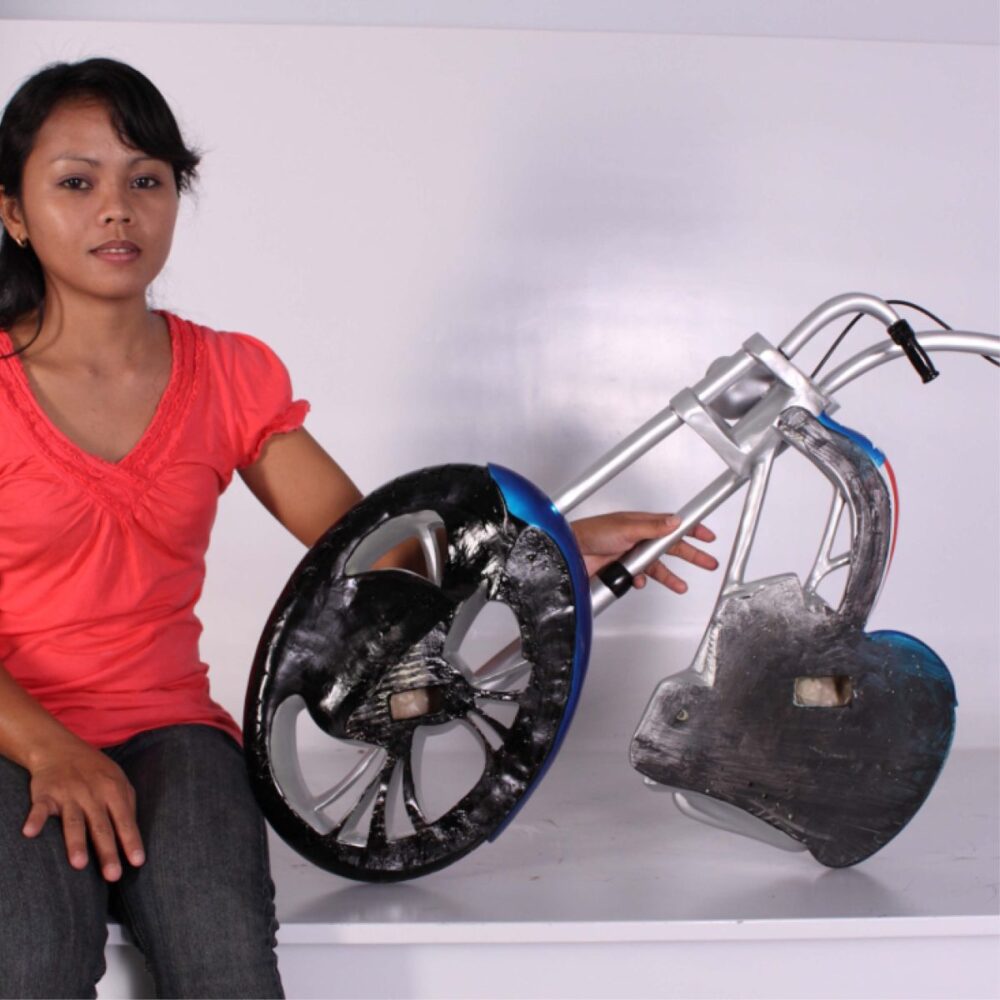 Chopper motorbike replica wall decor for sale- shown rear and top view