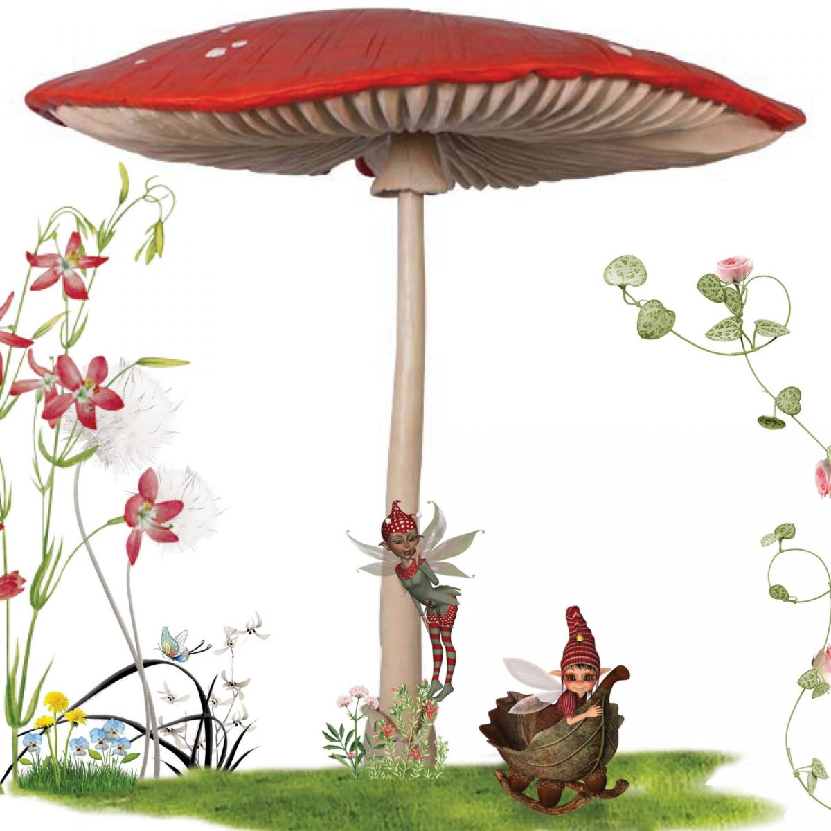 Natureworks Australia Mushroom Umbrella - Giant - 3m high - 100108_ with lady and fairy on mushroom