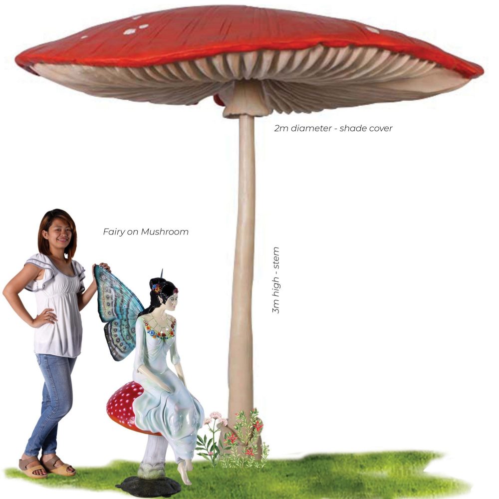 Mushroom Umbrella - Giant - 3m high - 100108_ with lady and fairy on mushroom