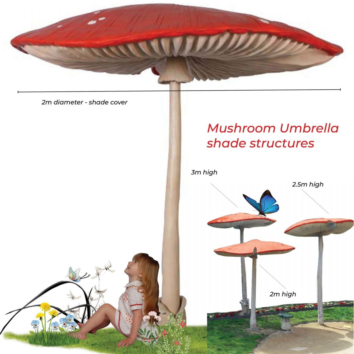 Natureworks Australia Mushroom Umbrella - Giant - 3m high - 100108_ with lady and fairy on mushroom