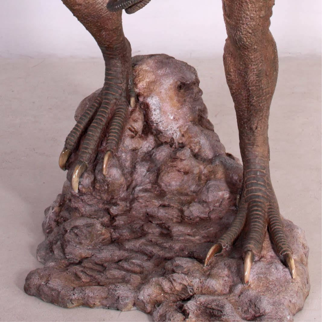 Natureworks Australia Allosaurus dinosaur statue- mouth closed - showing close up of rock mount detail-SKU 090071