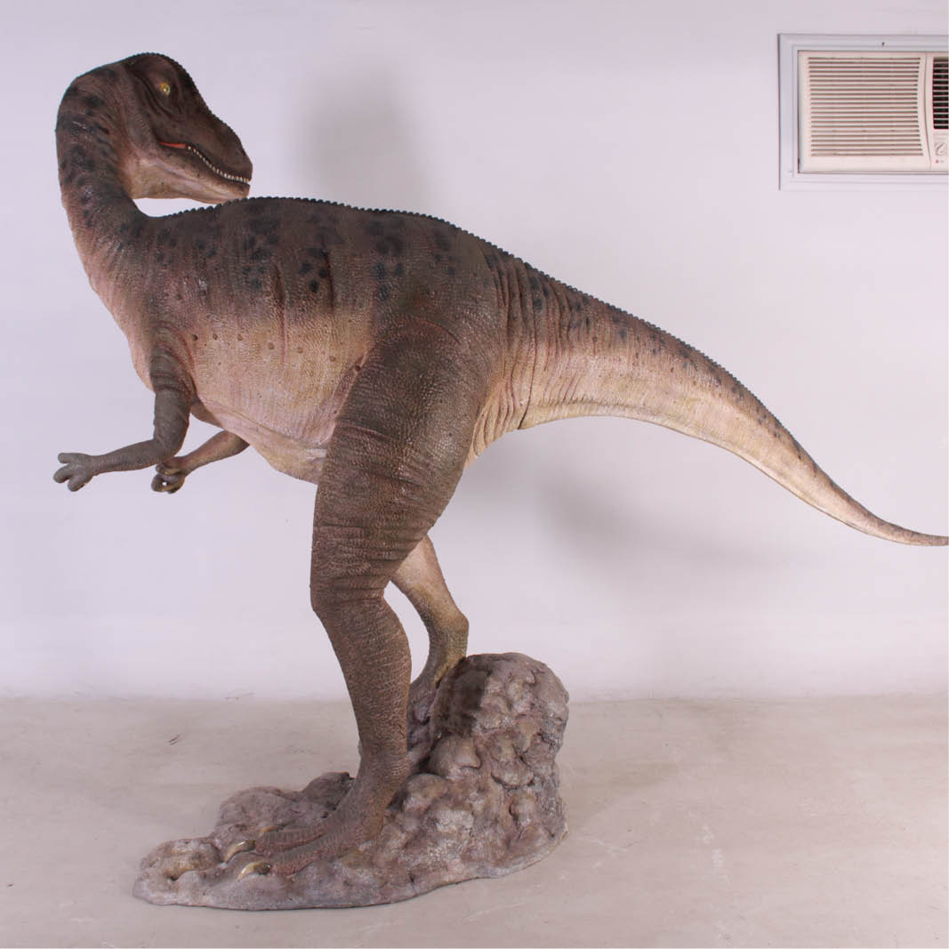 Natureworks Australia Allosaurus dinosaur statue- mouth closed - showing rear angle view-SKU 090071