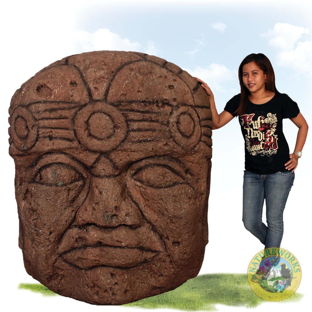 Natureworks Australia Olmec head - large - 100083 -shwon with lady