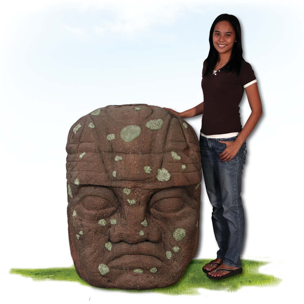 Natureworks Australia Olmec head - Medium - shown with lady - 100082