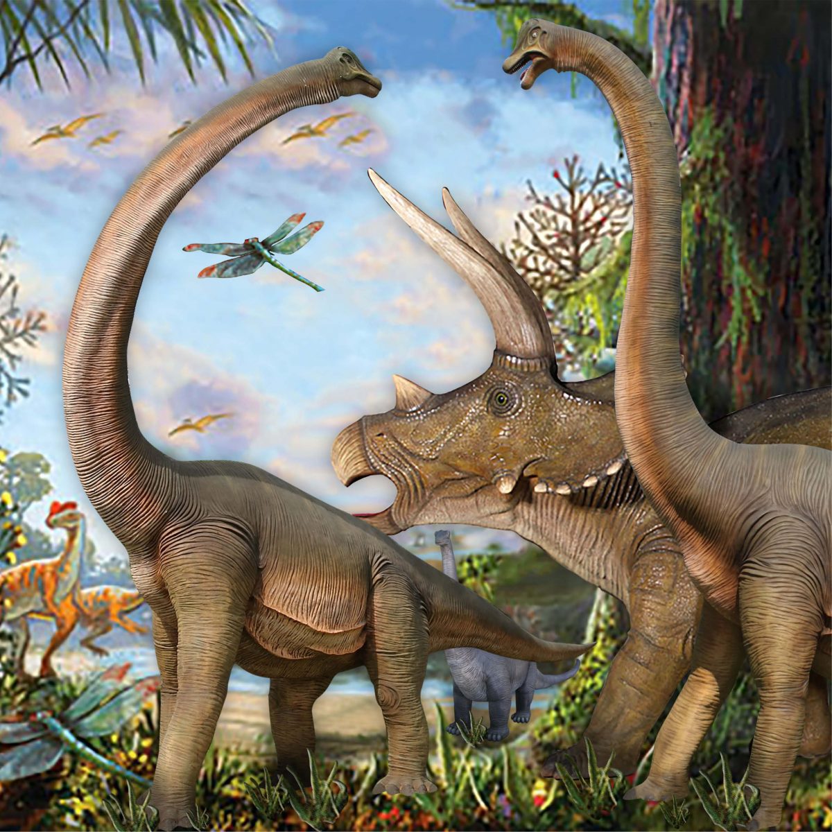 Natureworks Australia Brachiosaurus dinosaur with straight neck statue - 100055