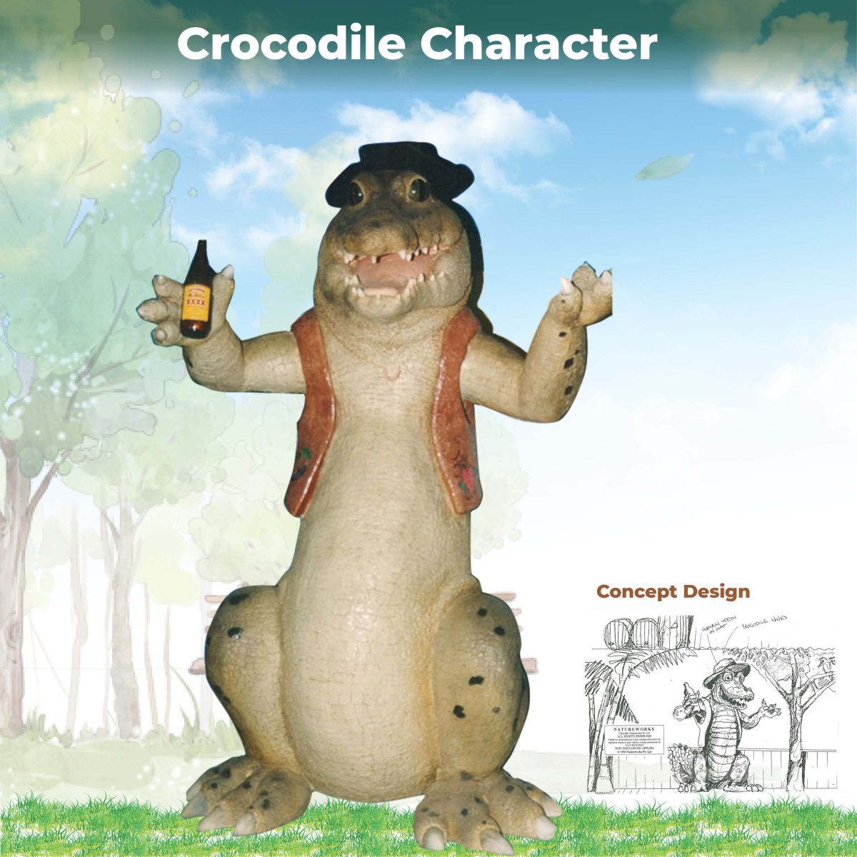 Natureworks Australia Crocodile Character - standing with vest and hat