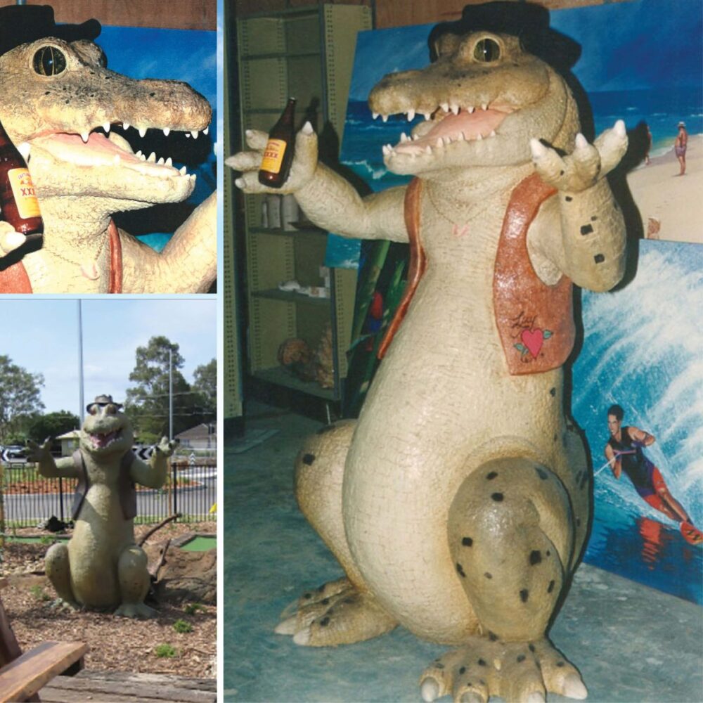 Crocodile Character - standing with vest and hat - great for mini-golf display