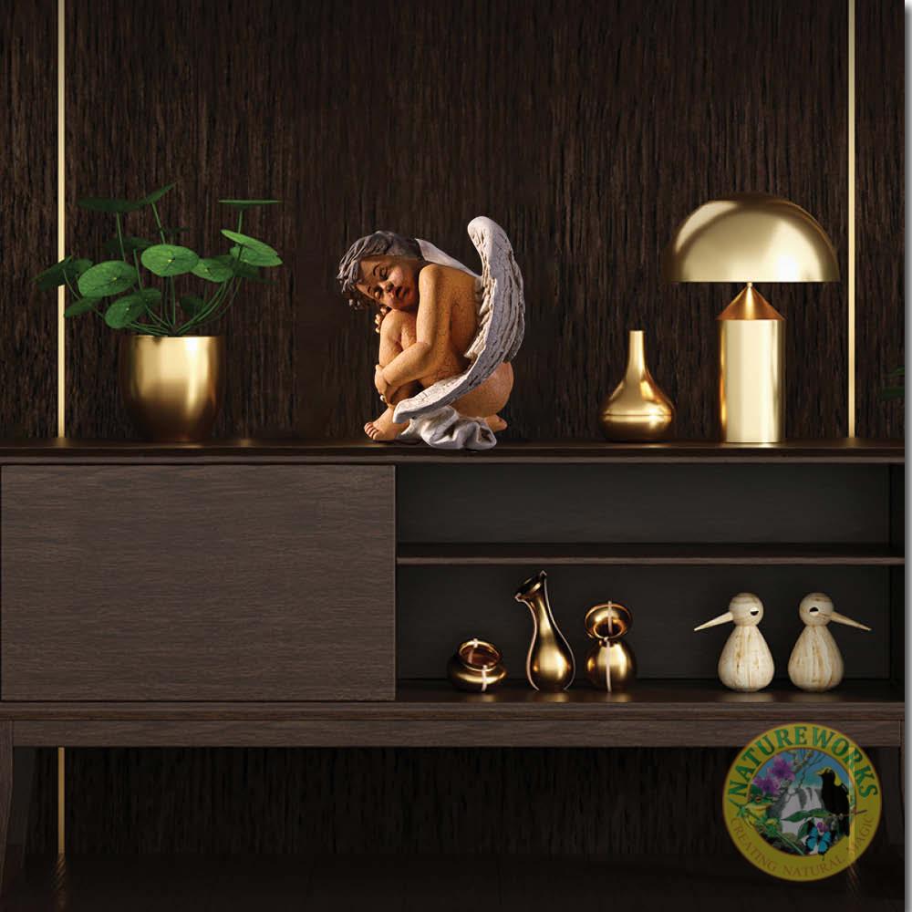 Natureworks Australia Cherub sleeping - Antique cracked finish - 010302AC - sitting on shelf