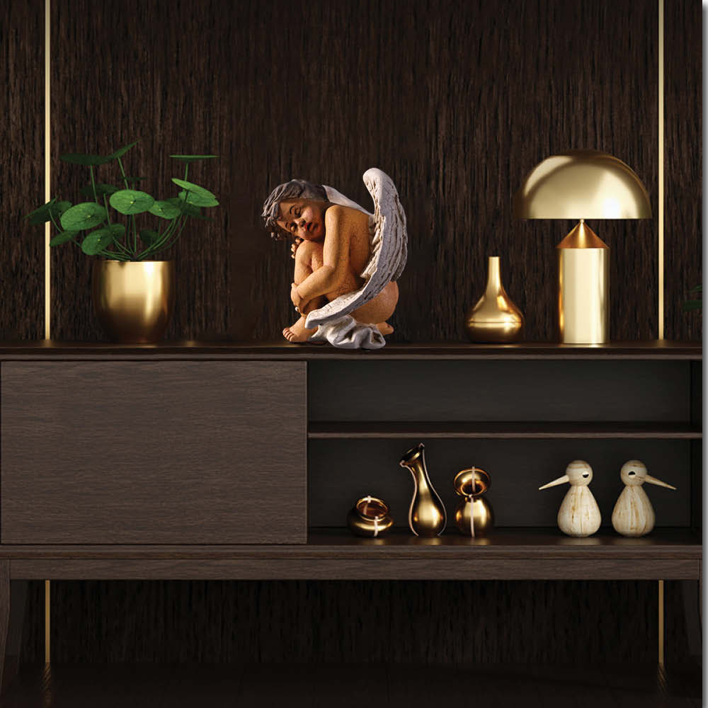 Natureworks Australia Cherub sleeping - Antique cracked finish - 010302AC - sitting on shelf