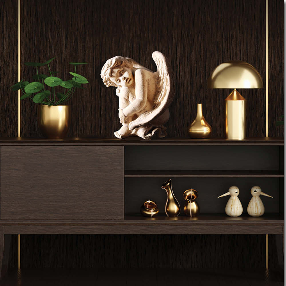 Natureworks Australia Cherub sleeping - roman stone finish - 010302RS - shown in cabinet