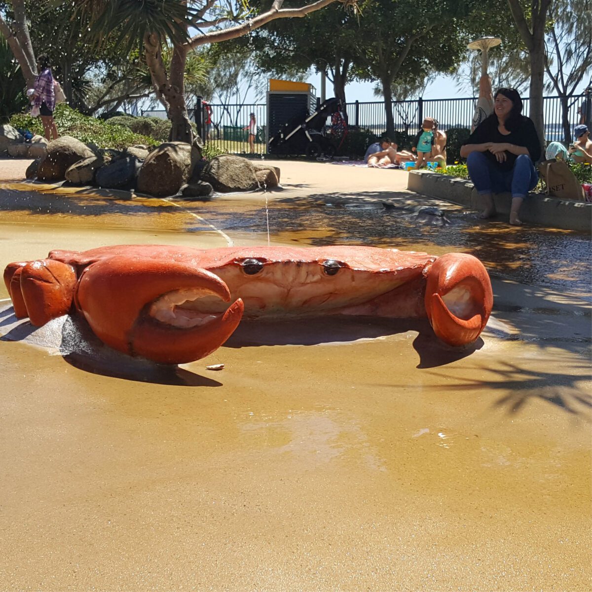 Natureworks Australia Crab 6ft - 100013 - Shown in Browadwater parklands water play- with children - showing front view