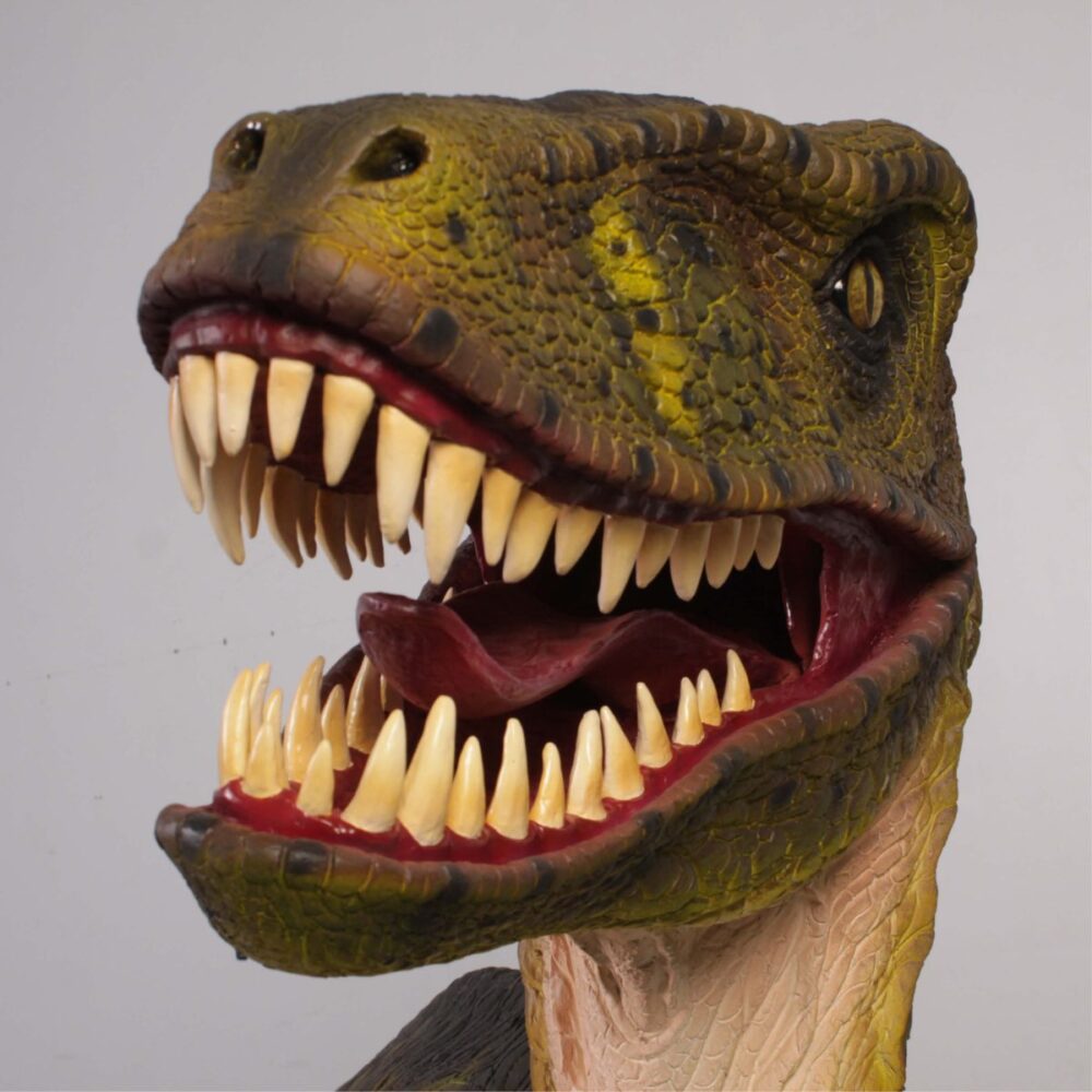 Dromosaurus Dinosaur Sculpture shown at Natureworks Studio - Brisbane - 110115 - Close up of Head and showing fierce teeth