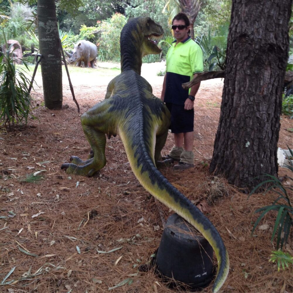 Dromosaurus Dinosaur Sculpture shown at Natureworks Studio - Brisbane - 110115 - Rear view