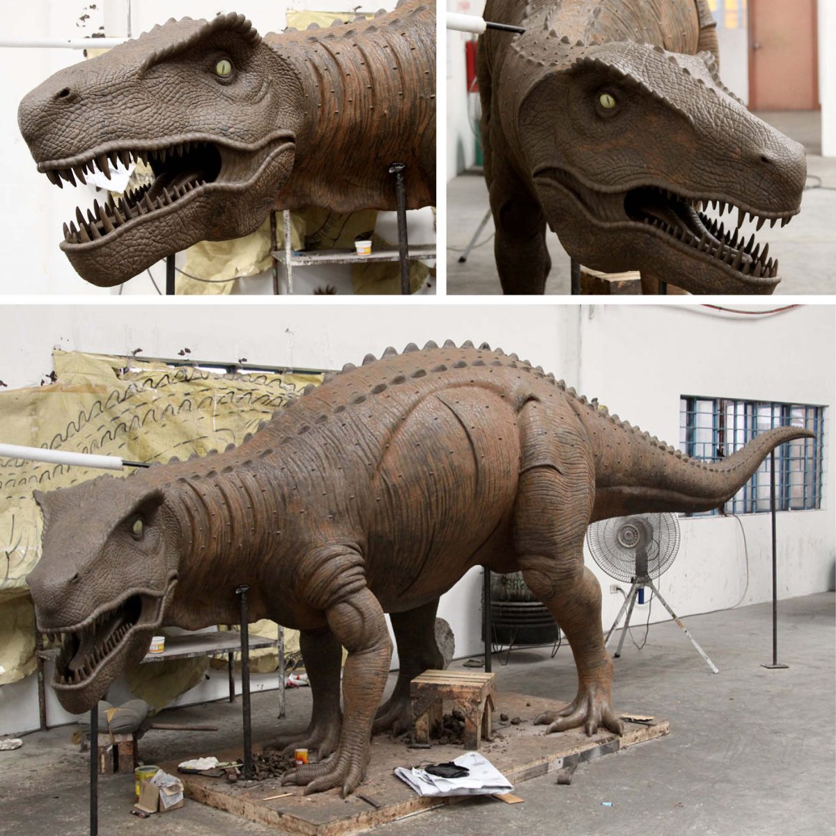 Natureworks Australia Various Views of Postosuchus Dinosaur -Sculpture Prehistoric crocodile-like features - 120013 - showing in production photos