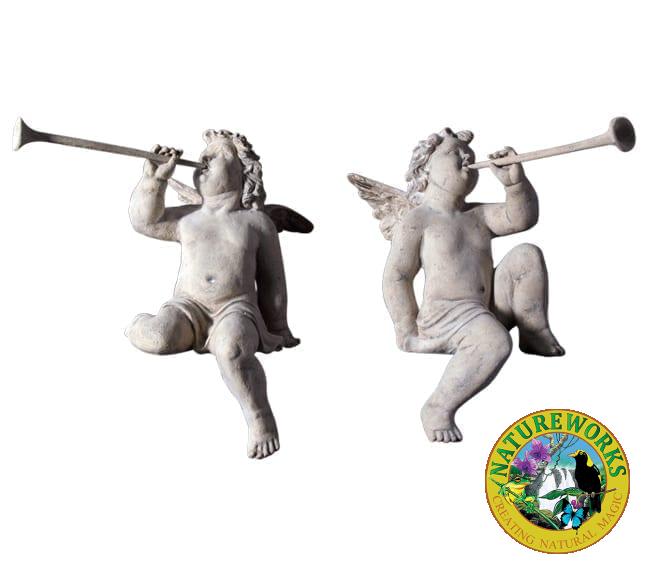 Pair Cherubs Heralds Statue RS