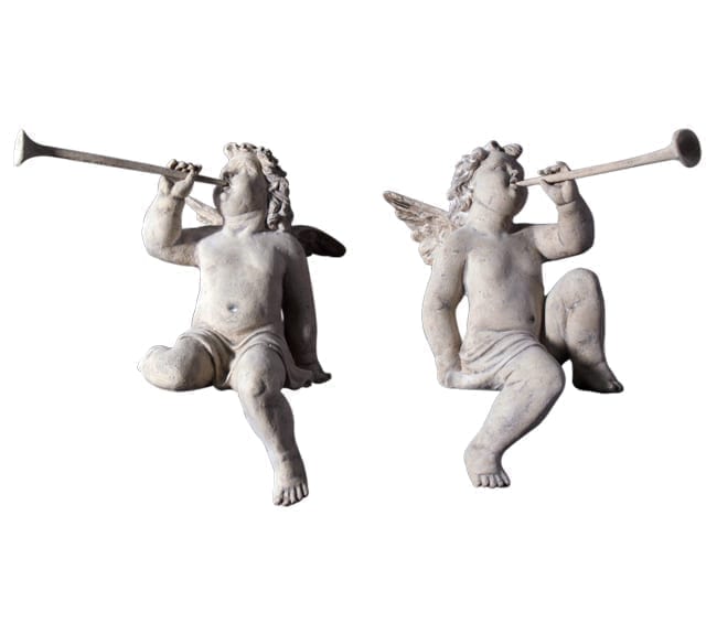 Pair Cherubs Heralds Statue RS