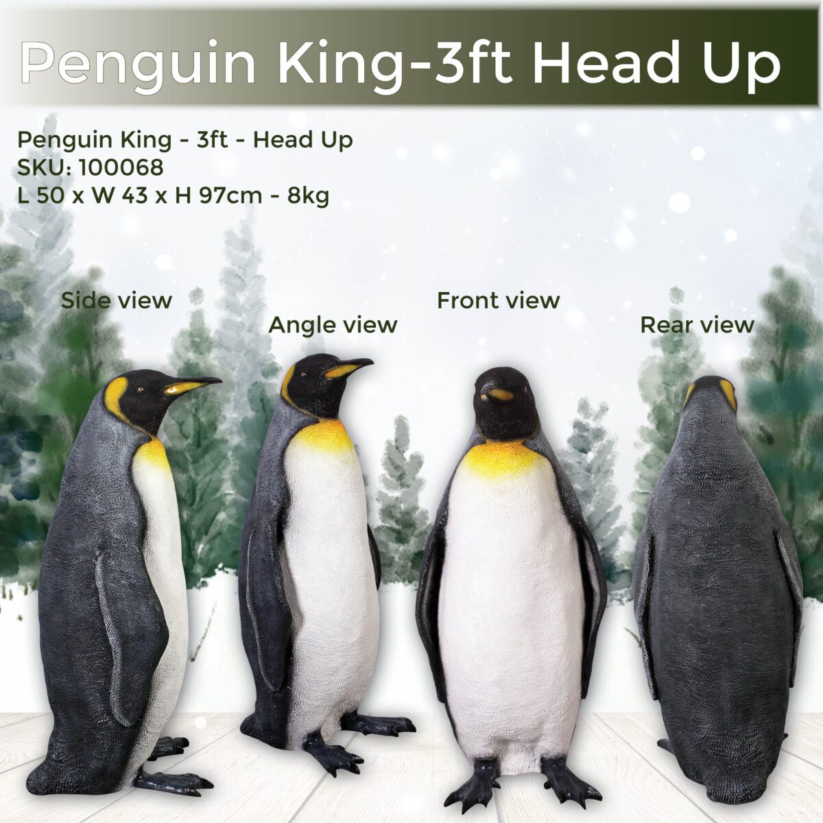 Natureworks Australia Penguin King - 100068 - standing with head up 3ft high - showing a variety of views