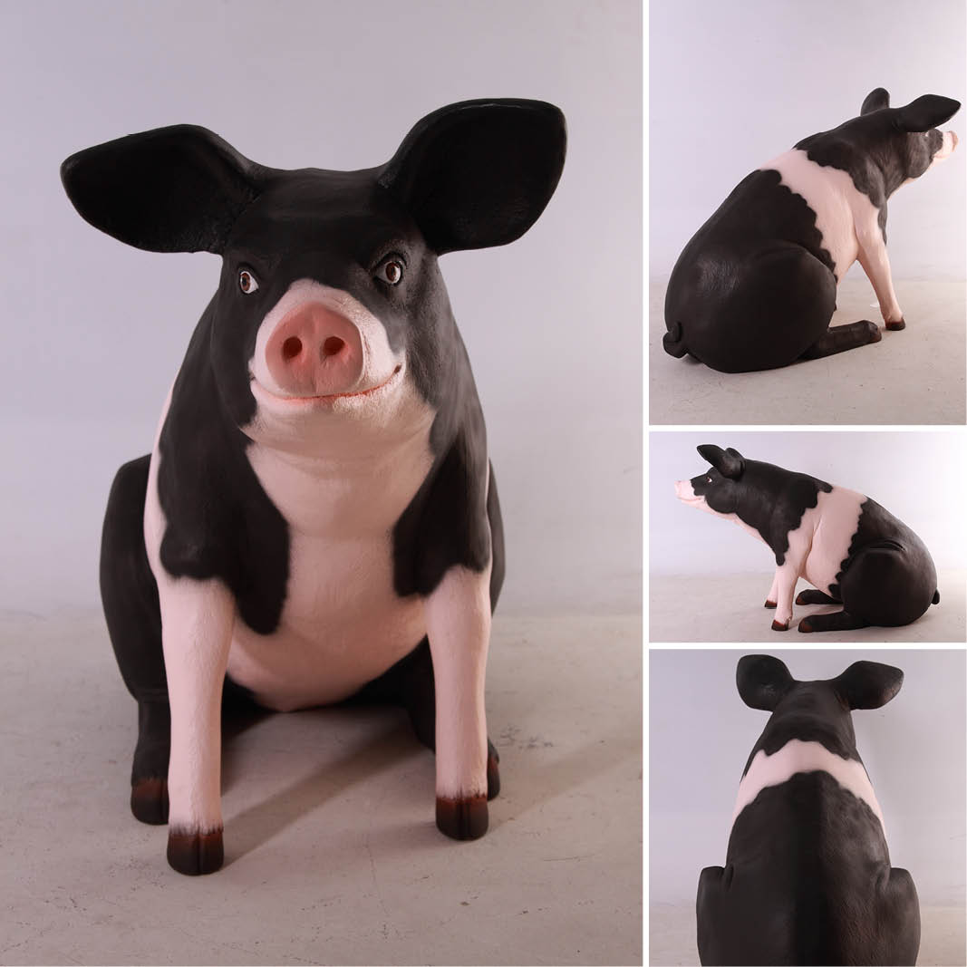 Natureworks Australia Pig sitting - large pink and black 020505 - various views