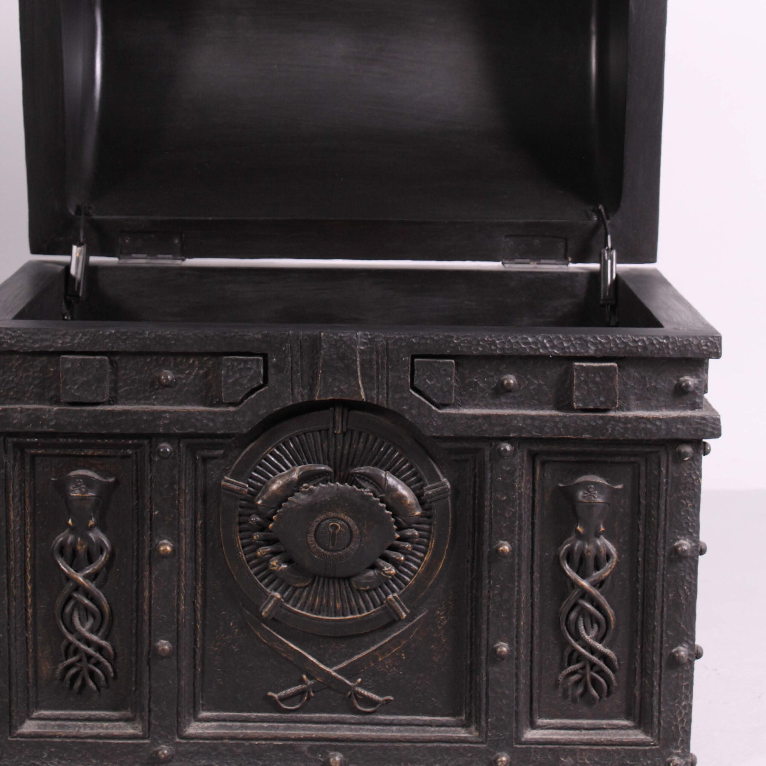 Natureworks Australia Pirate treasure chest - life-size prop with hinged list - showing front view detail - SKU 080029