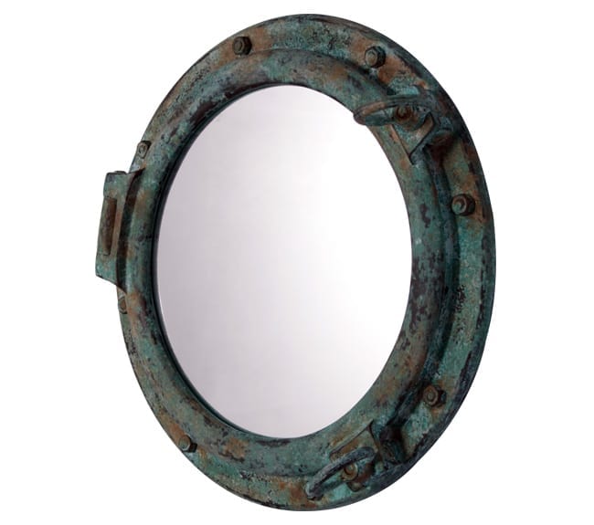 Porthole With Mirror in greens bronze