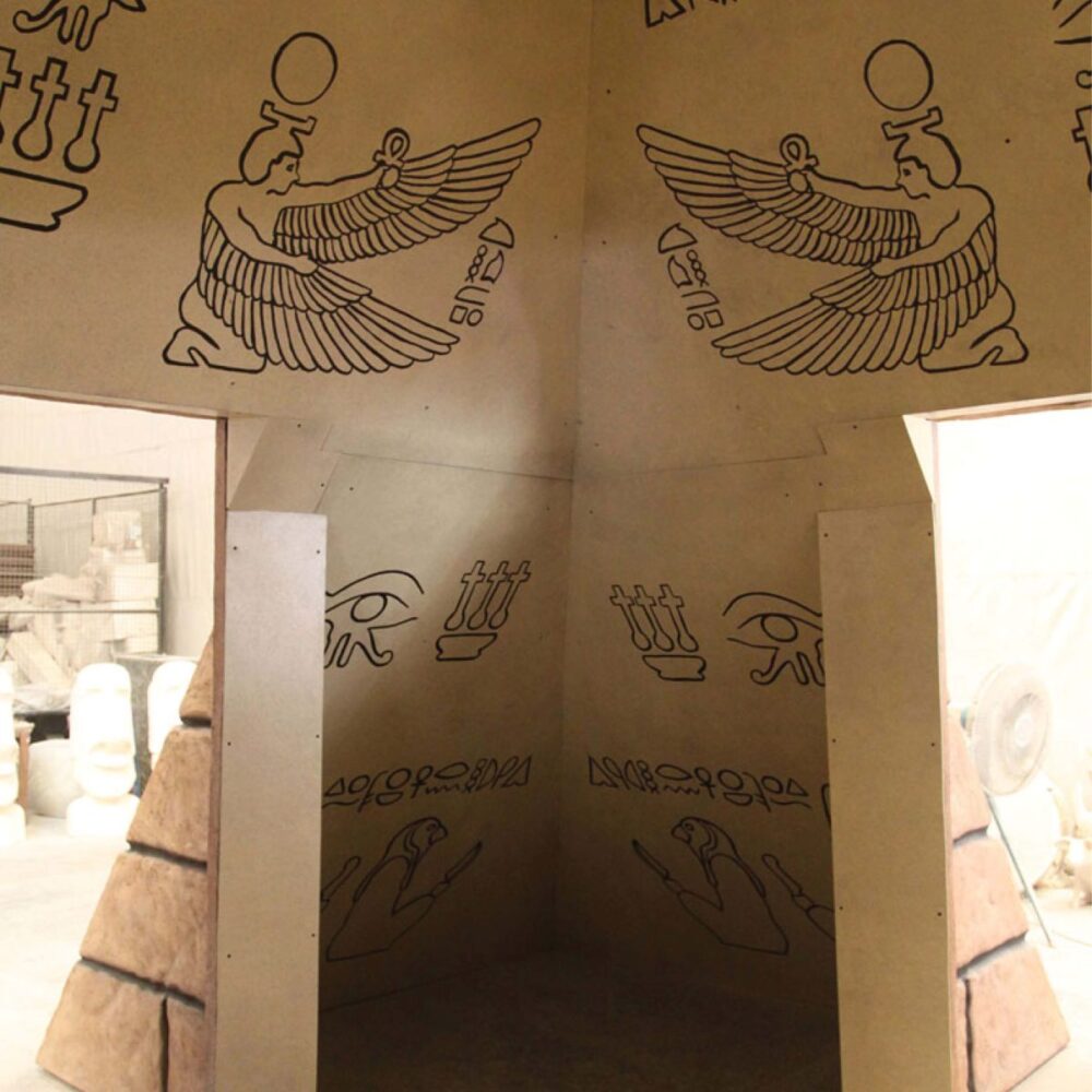 Pyramid - 7 metre base. Shown Hieroglyphics inside detail-close up