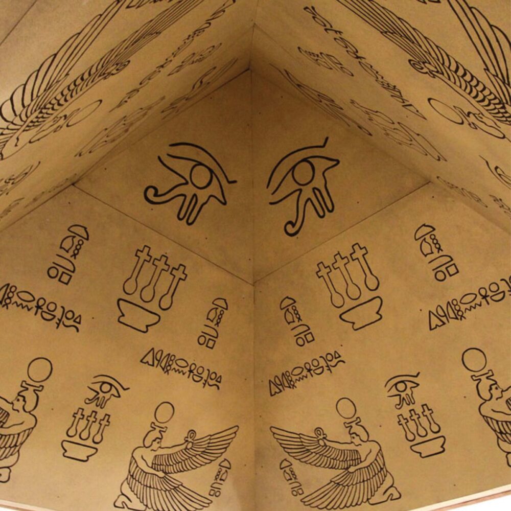 Pyramid - 7 metre base. Shown Hieroglyphics inside detail-