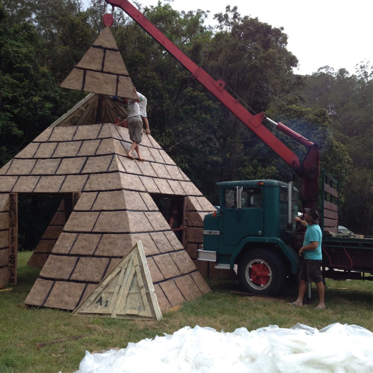 Natureworks Australia Pyramid 7m base - duringing installation with crane