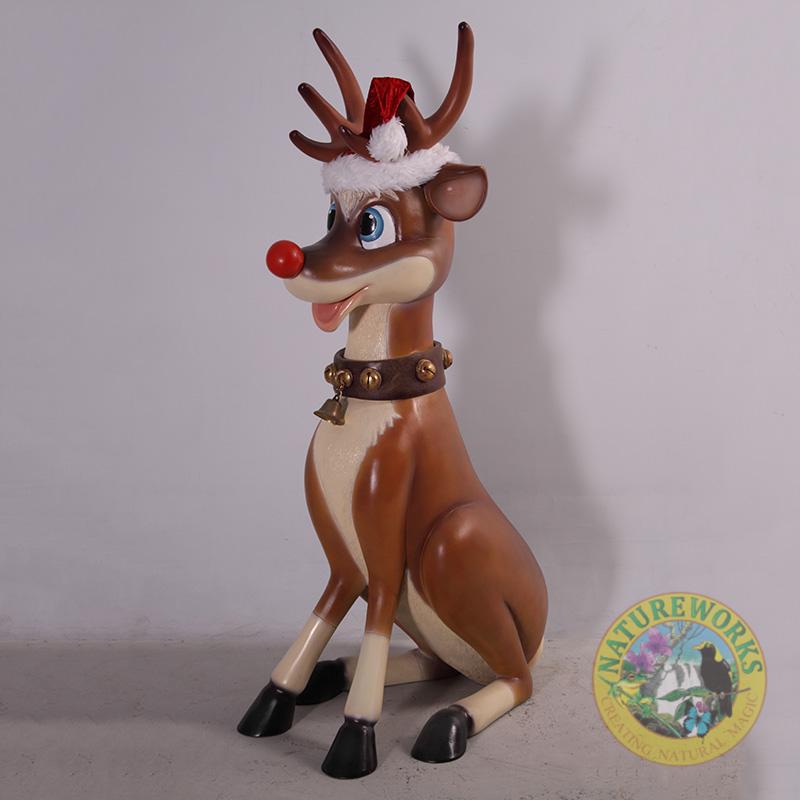 Natureworks Australia Funny Reindeer in sitting pose - christmas statue-SKU:080087 - angle view