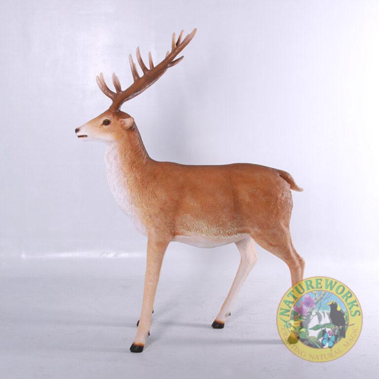 Natureworks Australia Christmas Seindeer - Scandinavian in standing pose - statue life size- 130062Natural finish- Fibreglass construction- side view
