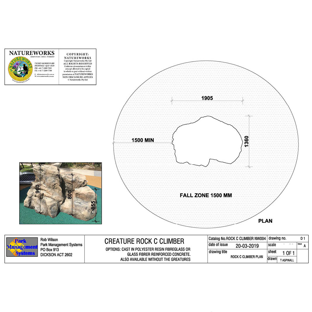 Natureworks Australia rock climber with fossils- C - Plan view with measurements- 2025