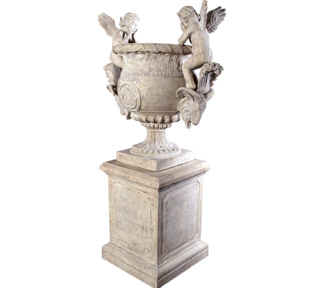 Roman Stone Angels Urn on Base
