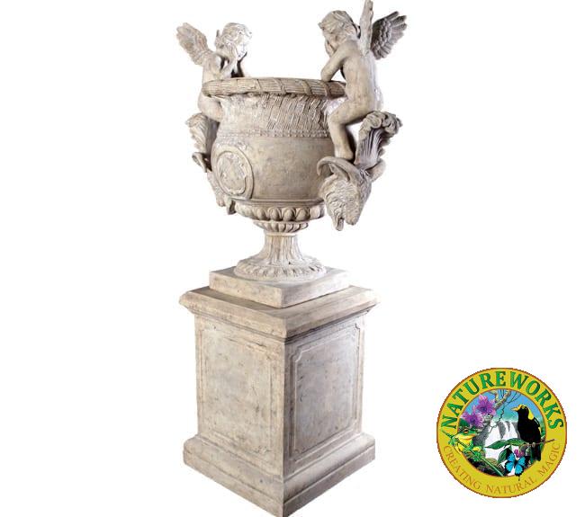 Roman Stone Angels Urn on Base