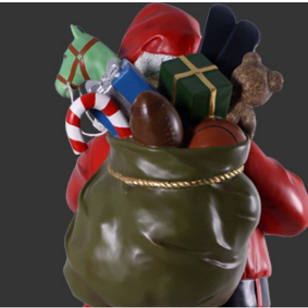 Natureworks Australia Santa with toys - full 3d Statue - free standing on base plate - full colour and realistic - 140004 - showing detail of toys coming out of sack