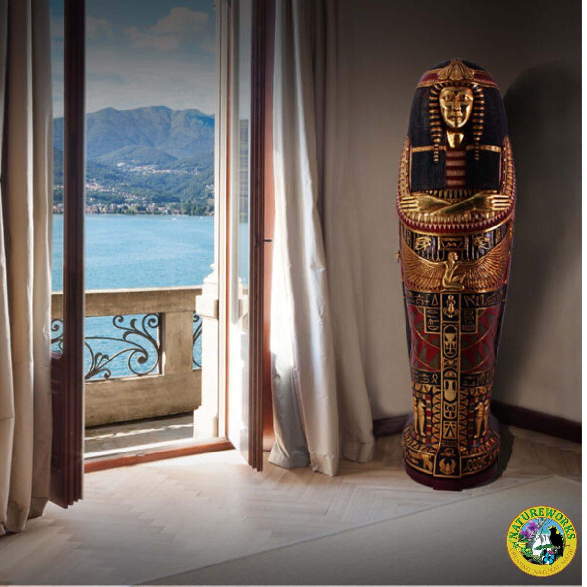 Natureworks Australia Egyptian sarcophagus Queen cabinet with sehlves - FOQUS - shown inside