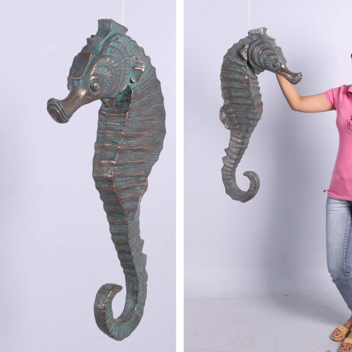 Natureworks Australia Seahorse hanging - 86cm tall-shown with lady - 140055GB